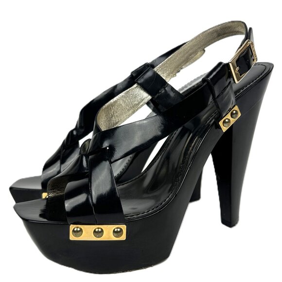 Versace Patent Leather Platform Heels Sandals Black Size 38 - Picture 2 of 12
